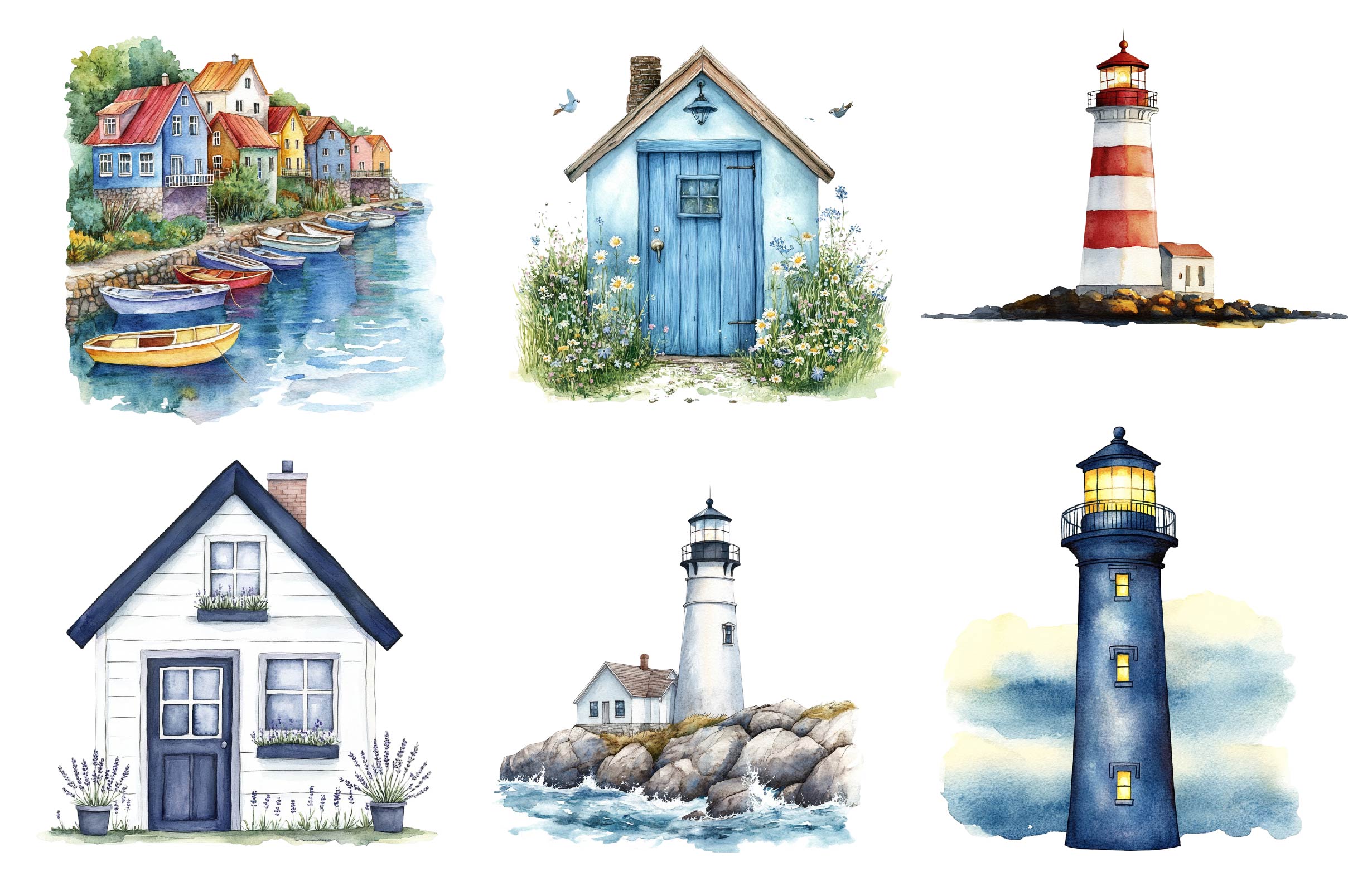 Seaside Houses And Lighthouses Clipart Bundle - CraftNest - Digital Crafting and Art