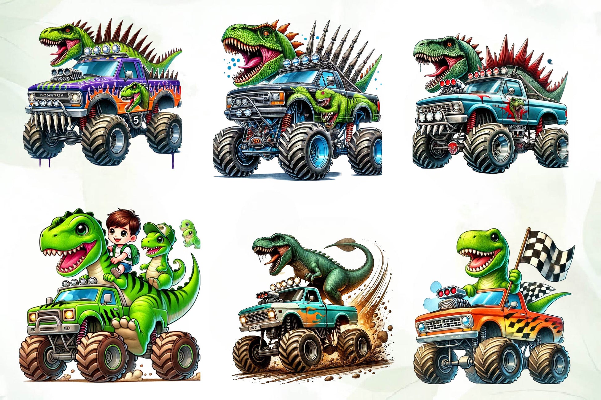 T Rex Dinosaur Monster Truck Clipart Bundle - CraftNest - Digital Crafting and Art