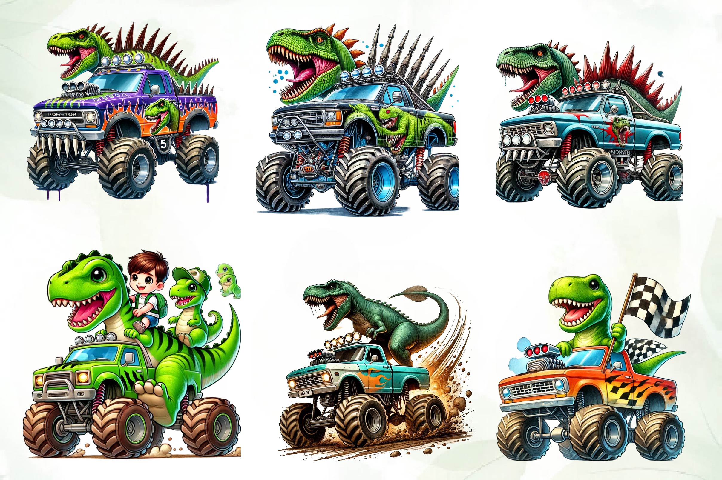 T Rex Dinosaur Monster Truck Clipart Bundle - CraftNest - Digital Crafting and Art