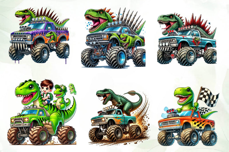 T Rex Dinosaur Monster Truck Clipart Bundle - CraftNest - Digital Crafting and Art