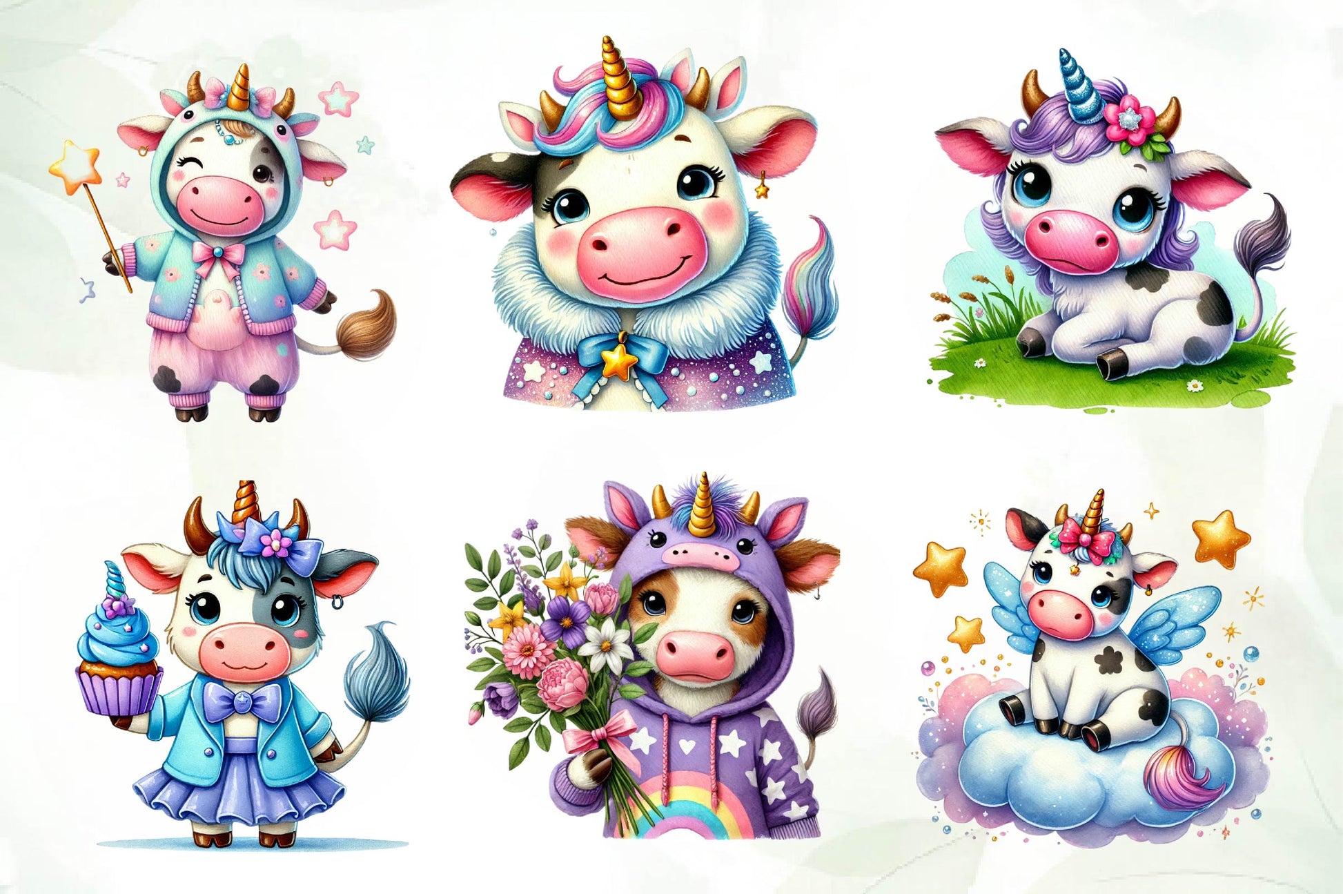 Unicorn Cute Cow Clipart Bundle - CraftNest - Digital Crafting and Art