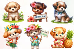 Funny Hawaiian Dogs Clipart Bundle - CraftNest - Digital Crafting and Art
