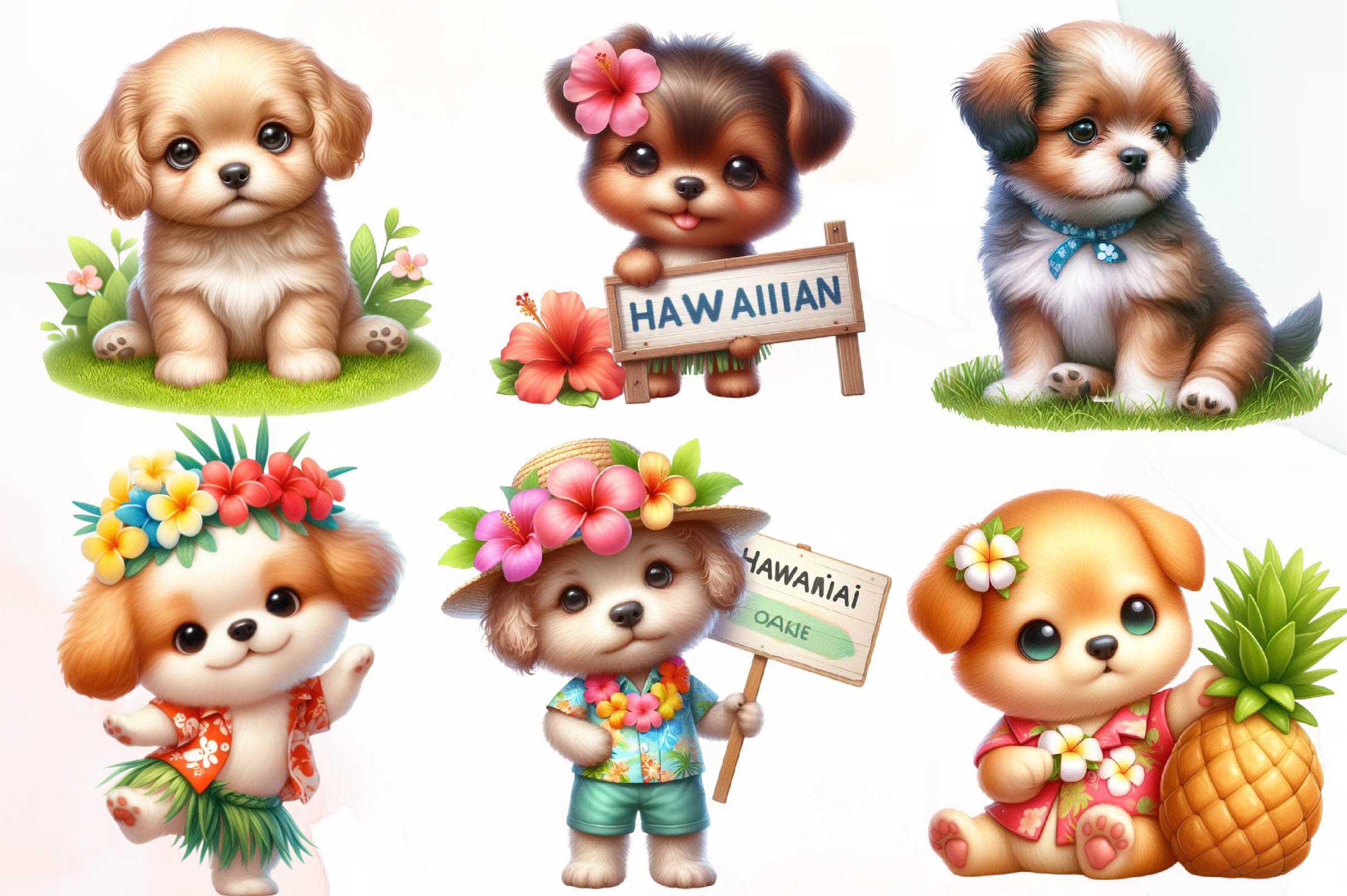 Funny Hawaiian Dogs Clipart Bundle - CraftNest - Digital Crafting and Art