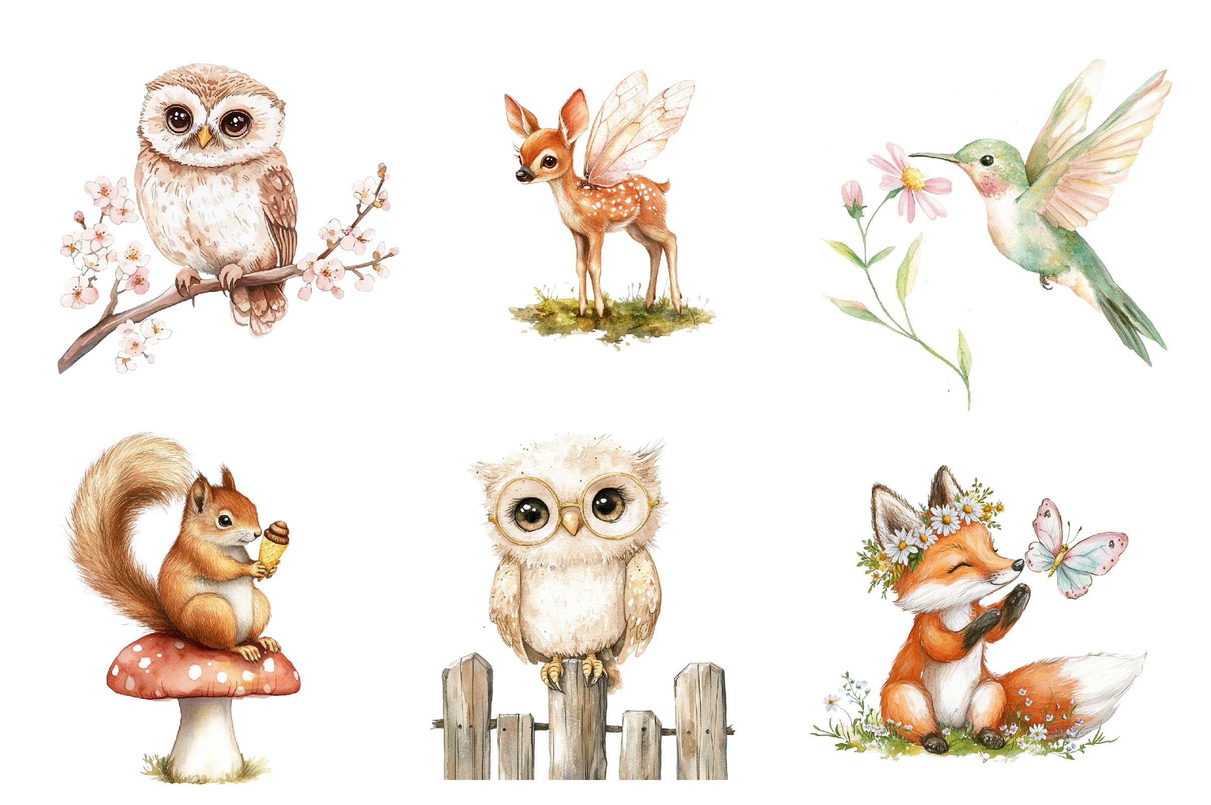 Whimsical Summer Woodland Animals Clipart Bundle - CraftNest - Digital Crafting and Art