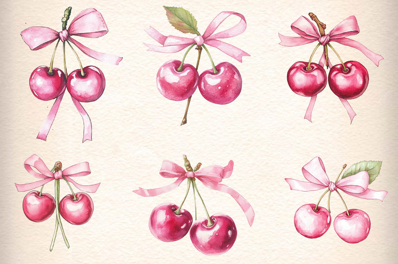 Coquette Cherries Bow Clipart Bundle 1 - CraftNest - Digital Crafting and Art