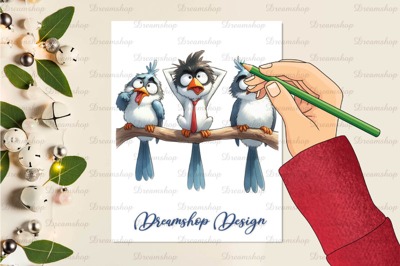 Funny Birds Watercolor Clipart Bundle - CraftNest - Digital Crafting and Art