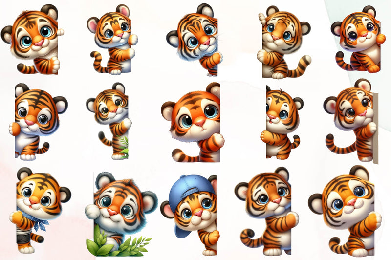 Tiger Peeking Around Corner Clipart Bundle - CraftNest - Digital Crafting and Art
