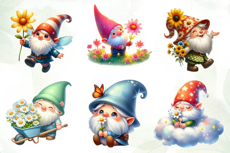 Cute Spring Gnome Daisy Flower Clipart Bundle - CraftNest - Digital Crafting and Art