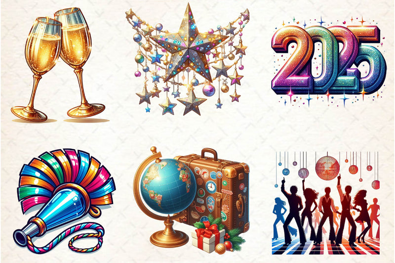 Retro New Year Clipart Bundle - CraftNest - Digital Crafting and Art