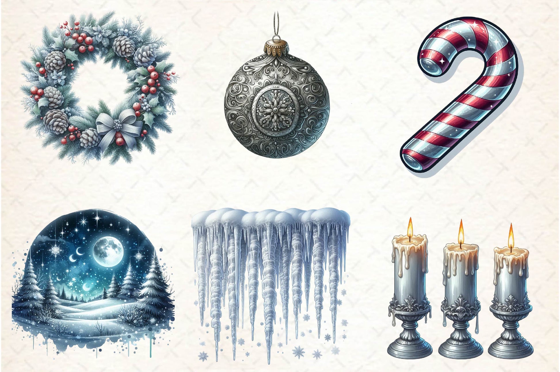 Silver Christmas Clipart Bundle - CraftNest - Digital Crafting and Art