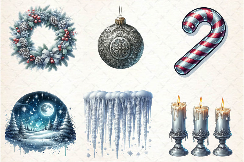 Silver Christmas Clipart Bundle - CraftNest - Digital Crafting and Art