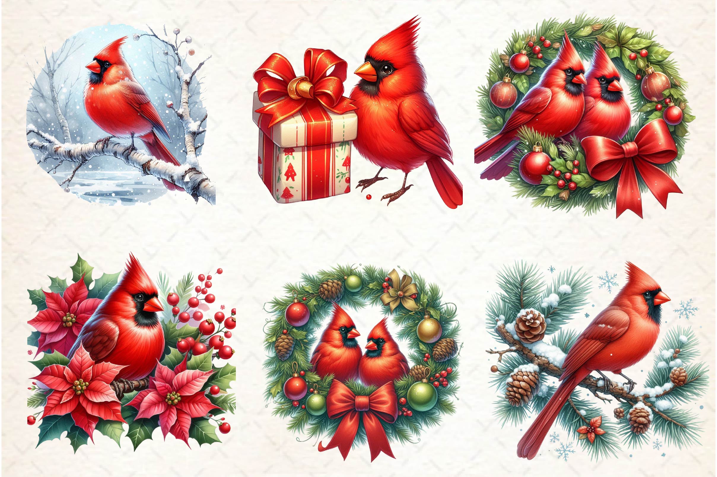 Red Cardinals Christmas Clipart Bundle - CraftNest - Digital Crafting and Art