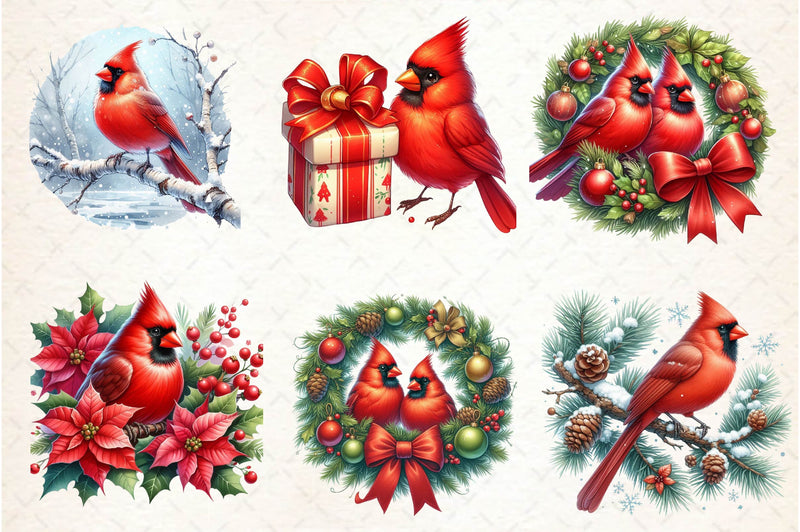 Red Cardinals Christmas Clipart Bundle - CraftNest - Digital Crafting and Art