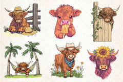 Summer Highland Cow Clipart Bundle - CraftNest - Digital Crafting and Art