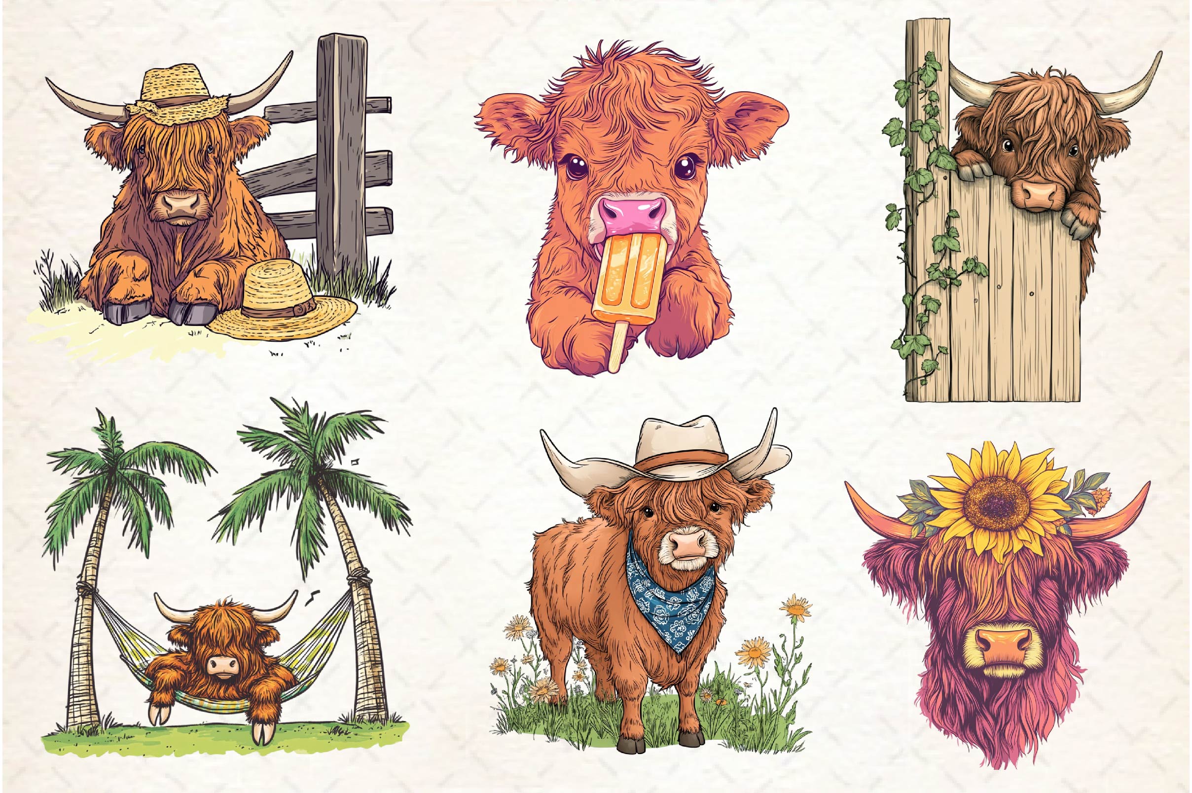 Summer Highland Cow Clipart Bundle - CraftNest - Digital Crafting and Art