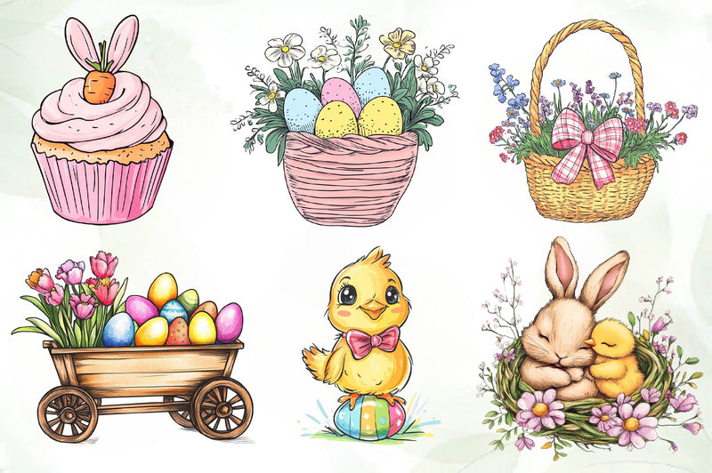 Cute Pastel Easter Clipart Bundle - CraftNest - Digital Crafting and Art