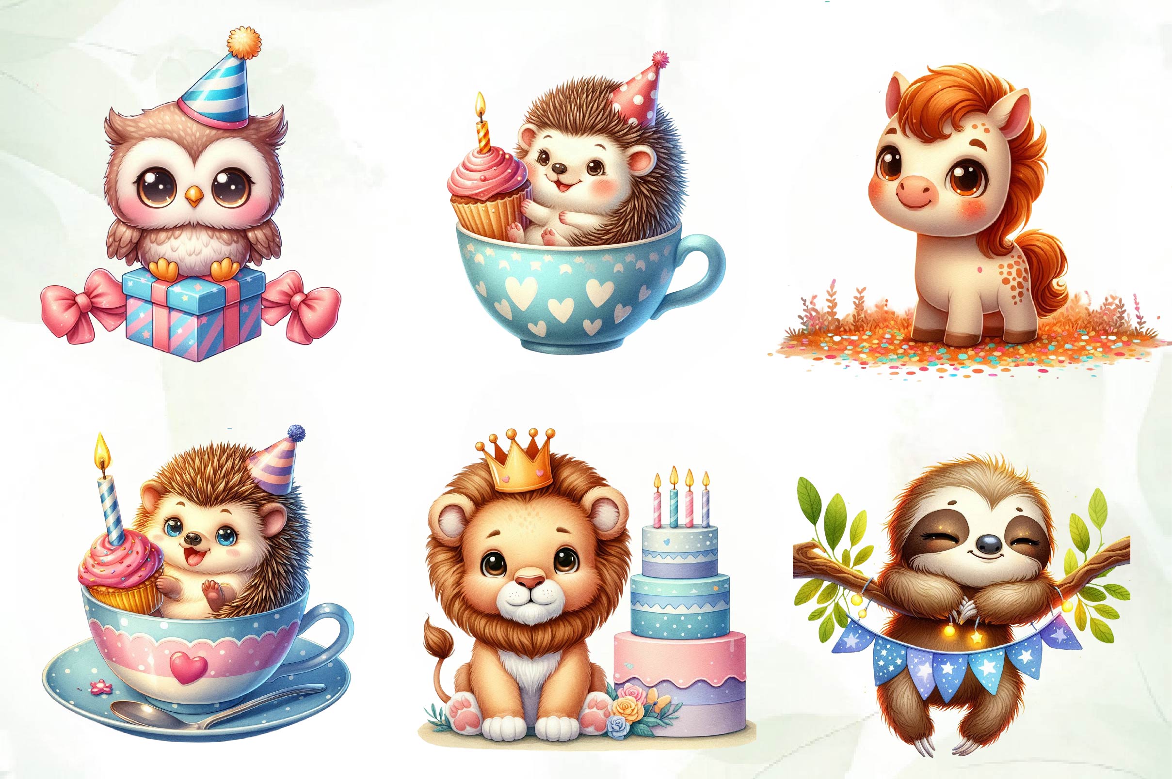 Cute Animals Birthday Water Color Clipart Bundle - CraftNest - Digital Crafting and Art