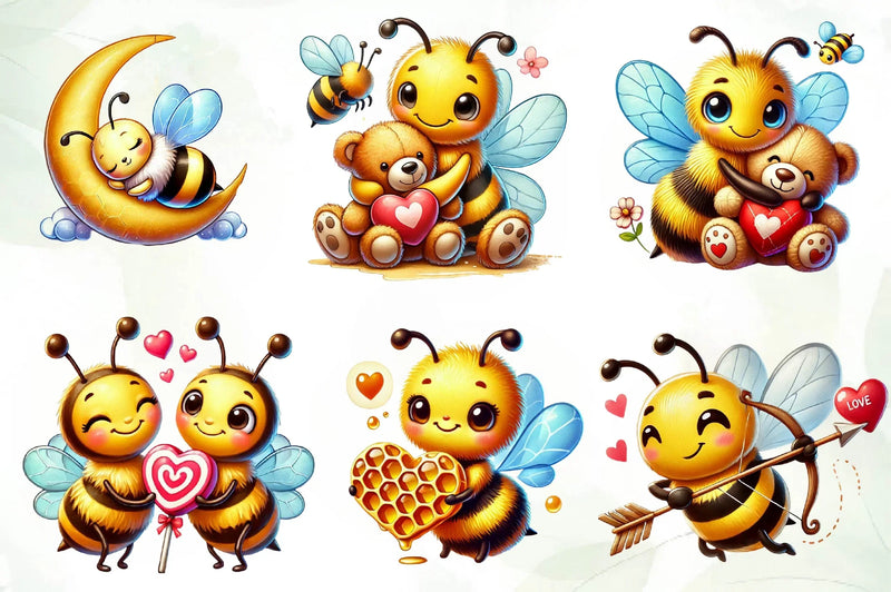 Cute Valentines Day Bee Clipart Bundle - CraftNest - Digital Crafting and Art