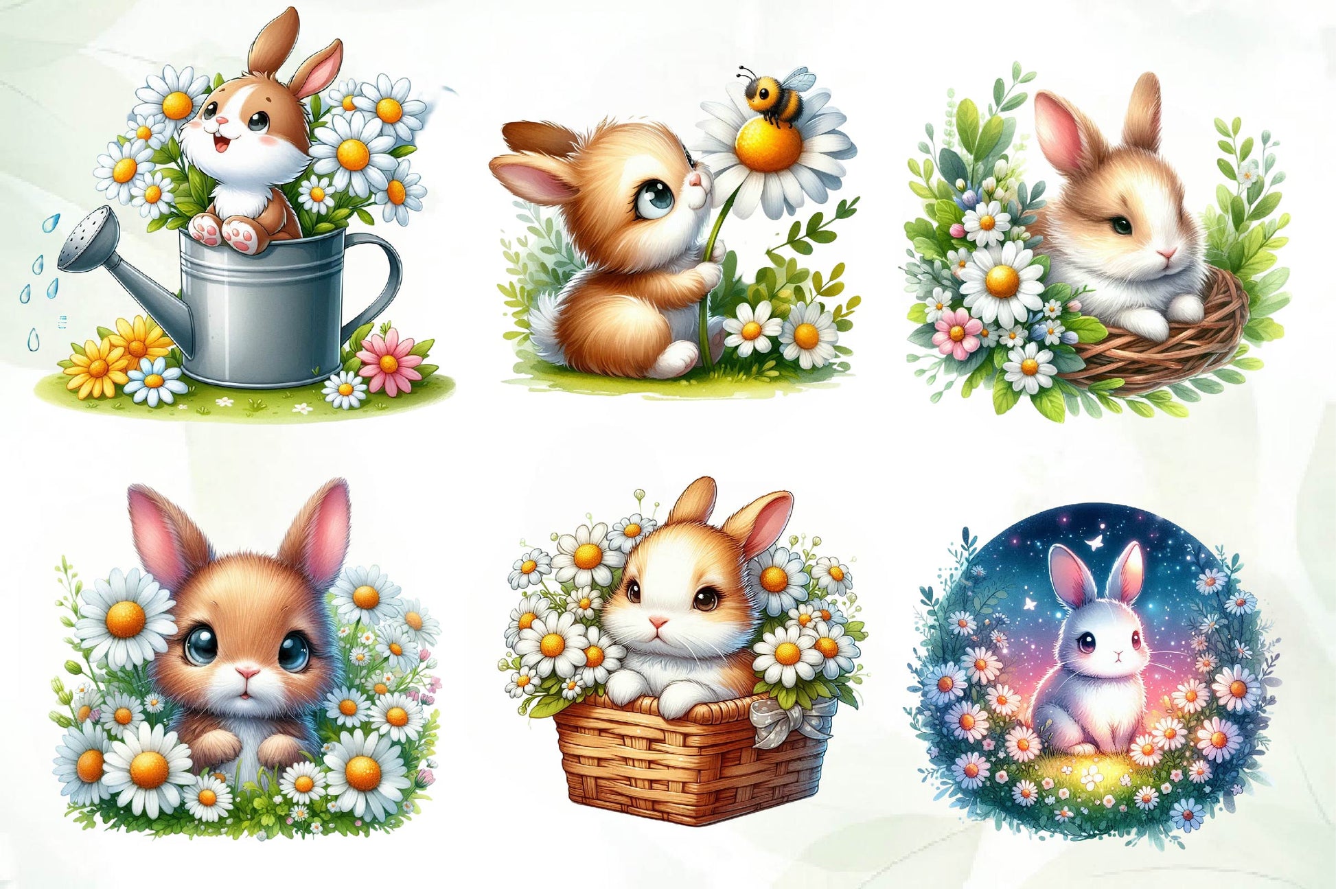 Bunny Daisy Clipart Bundle - CraftNest - Digital Crafting and Art