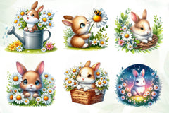 Bunny Daisy Clipart Bundle - CraftNest - Digital Crafting and Art