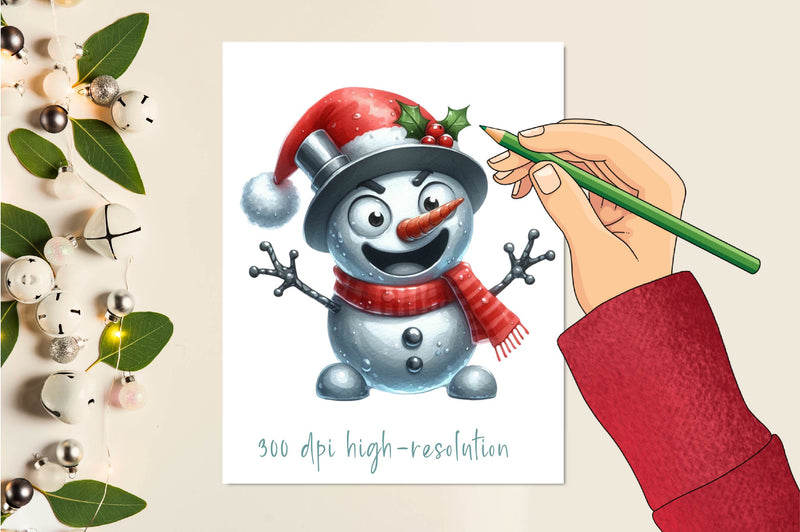 Silver Christmas Snowman Clipart Bundle - CraftNest - Digital Crafting and Art