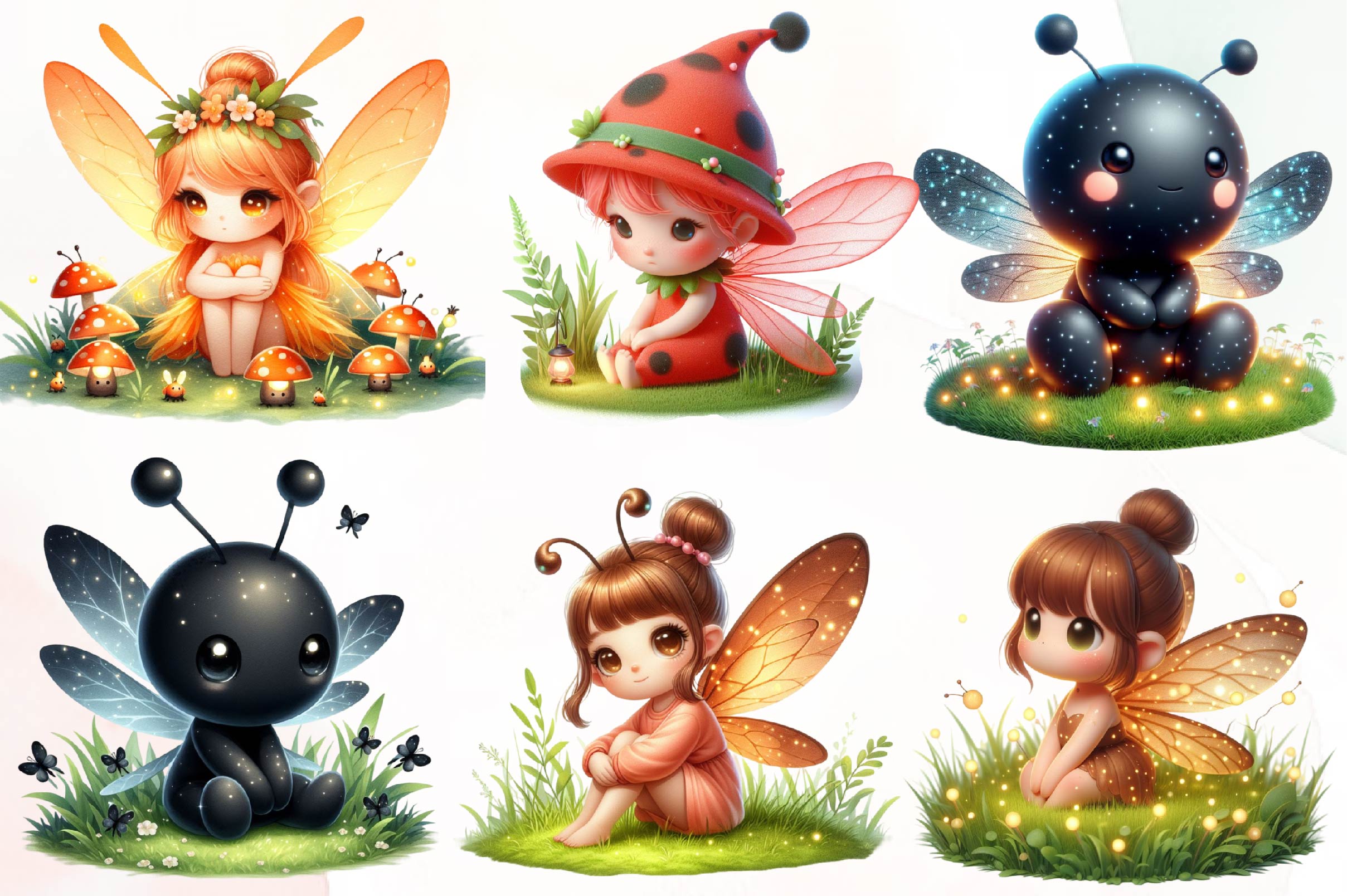 Cute Fireflies Fairy Clipart Bundle - CraftNest - Digital Crafting and Art