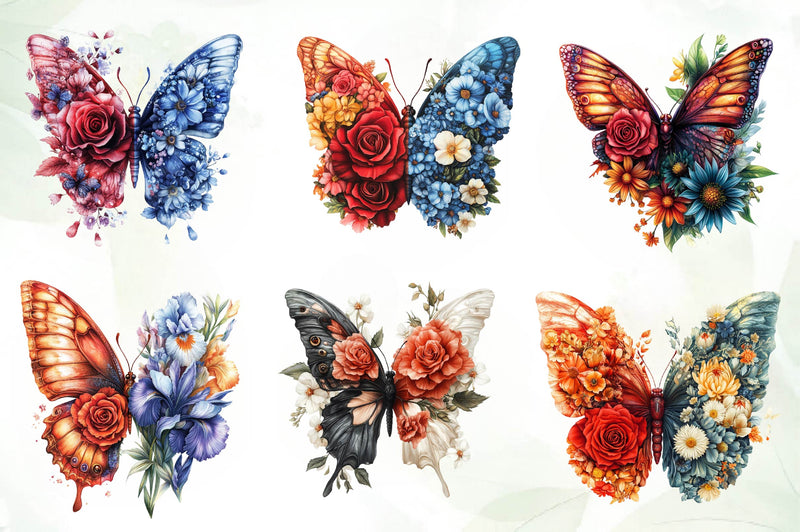 Butterfly Flowers Clipart Bundle - CraftNest - Digital Crafting and Art