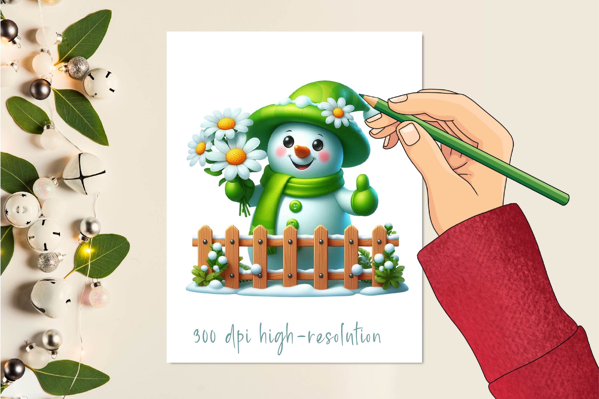 Green Christmas Snowman Clipart Bundle - CraftNest - Digital Crafting and Art
