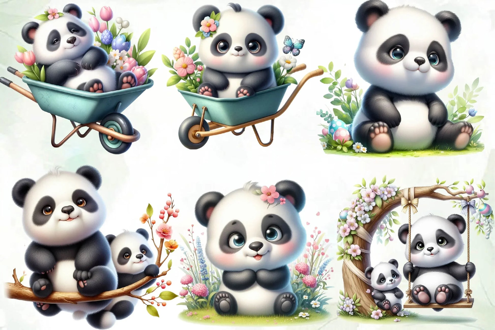 Cute Spring Panda Clipart Bundle 1 - CraftNest - Digital Crafting and Art