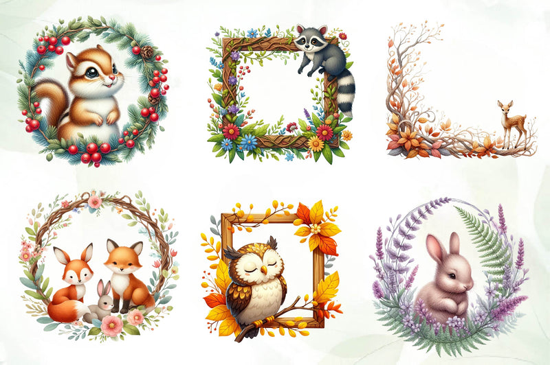 Woodland Forest Animals Frame Clipart Bundle - CraftNest - Digital Crafting and Art