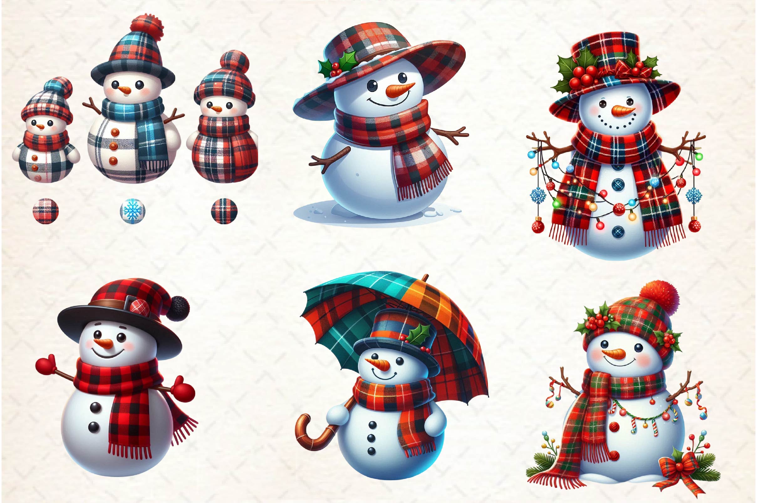 Plaid Pattern Snowman Clipart Bundle - CraftNest - Digital Crafting and Art