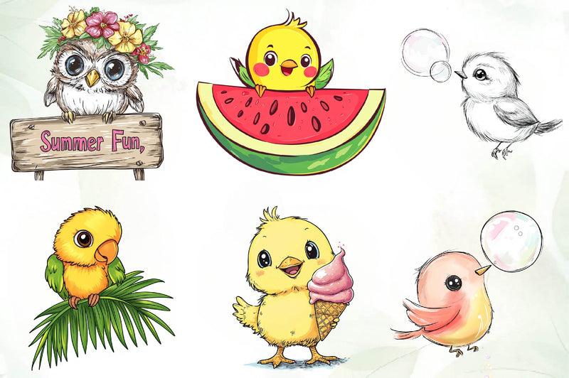 Summer Baby Bird Clipart Bundle - CraftNest - Digital Crafting and Art