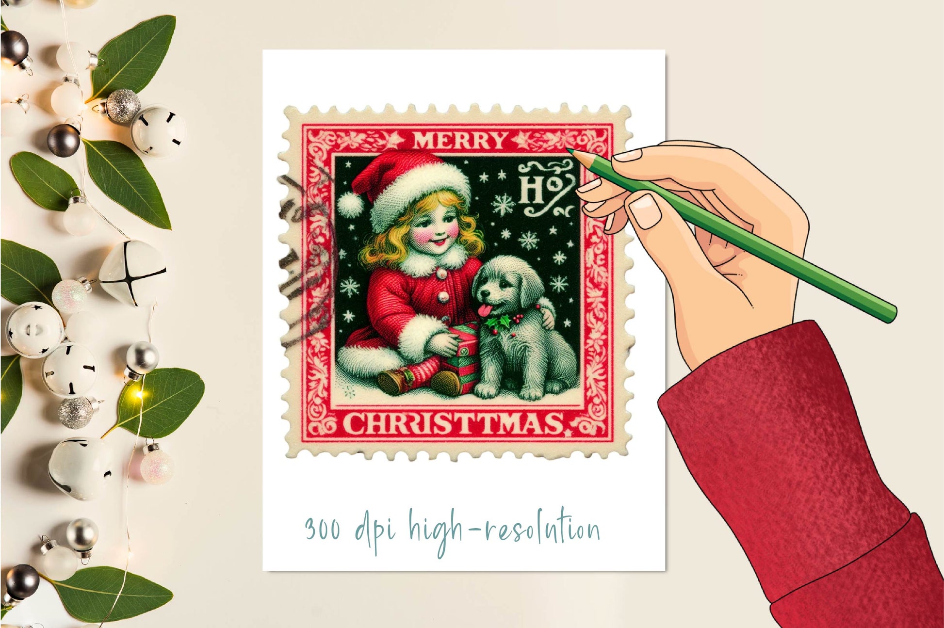 Christmas Girl Postage Stamps Clipart Bundle - CraftNest - Digital Crafting and Art
