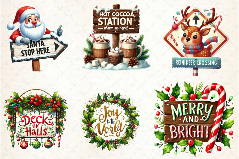 Cute Christmas Signs Clipart Bundle - CraftNest - Digital Crafting and Art