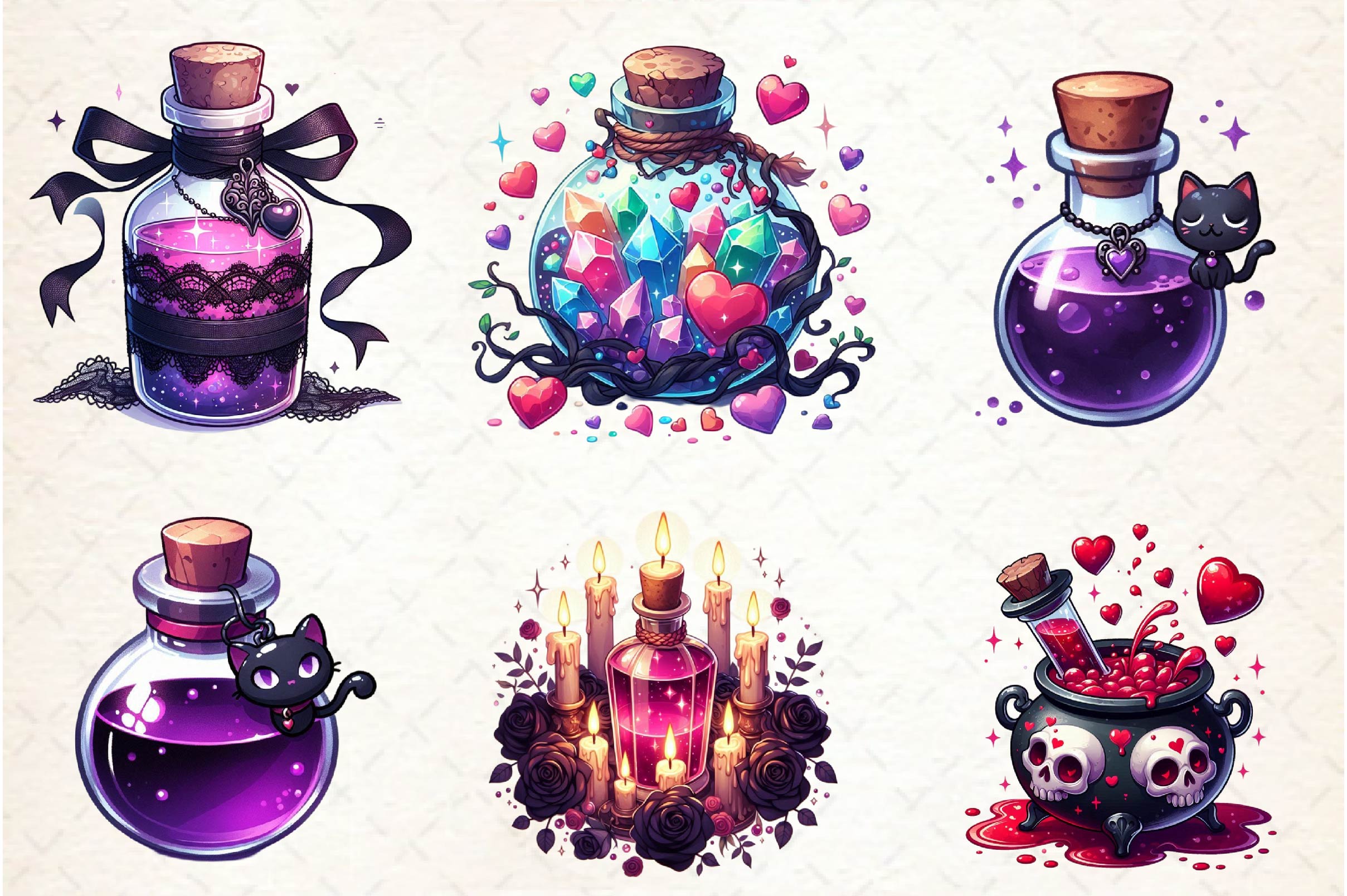 Valentine Gothic Love Potions Clipart Bundle - CraftNest - Digital Crafting and Art