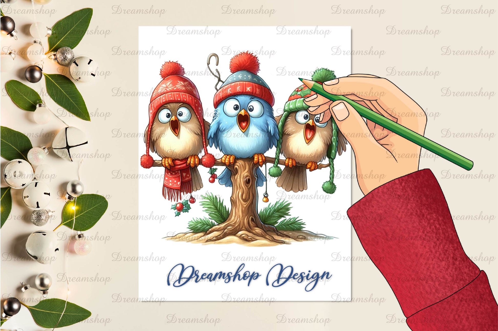 Christmas Funny Birds On Branch Clipart Bundle - CraftNest - Digital Crafting and Art