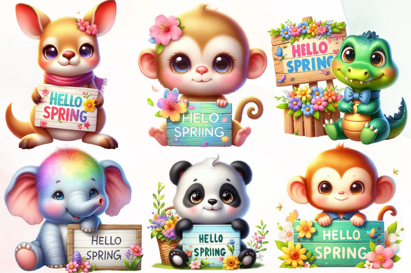 Animal Hello Spring Clipart Bundle - CraftNest - Digital Crafting and Art