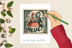 Christmas Girl And Boy Postage Stamps Clipart Bundle - CraftNest - Digital Crafting and Art