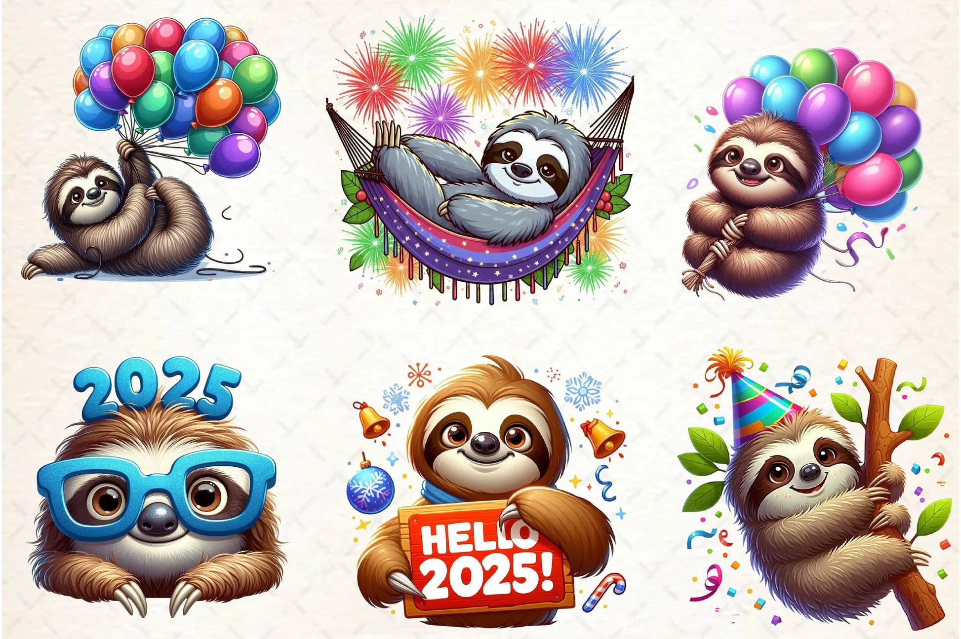 Happy New Year Sloth Clipart Bundle - CraftNest - Digital Crafting and Art