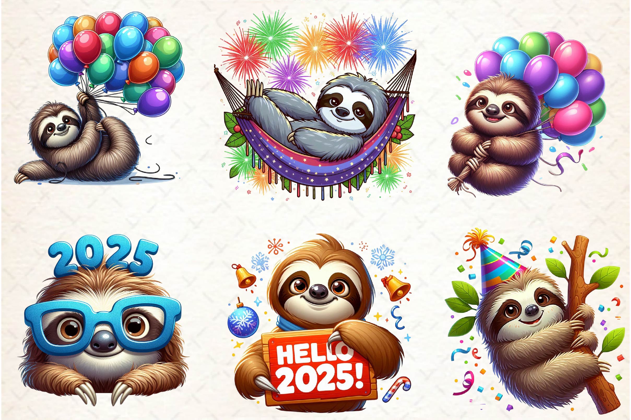 Happy New Year Sloth Clipart Bundle - CraftNest - Digital Crafting and Art