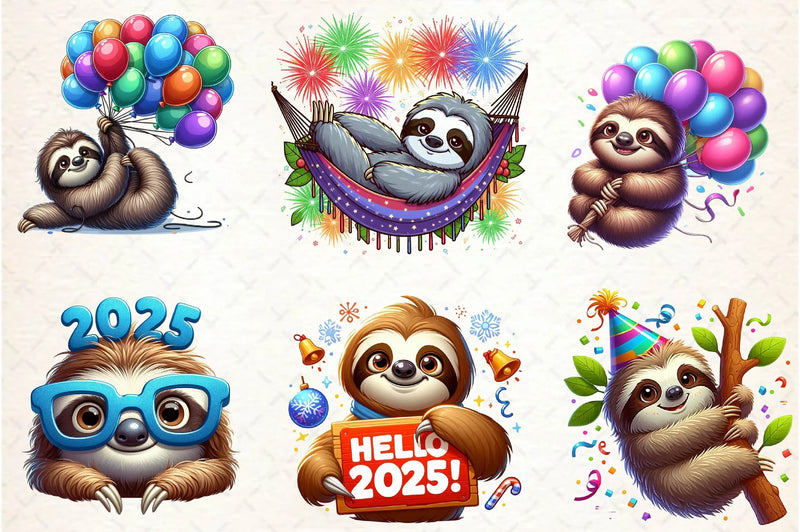 Happy New Year Sloth Clipart Bundle - CraftNest - Digital Crafting and Art