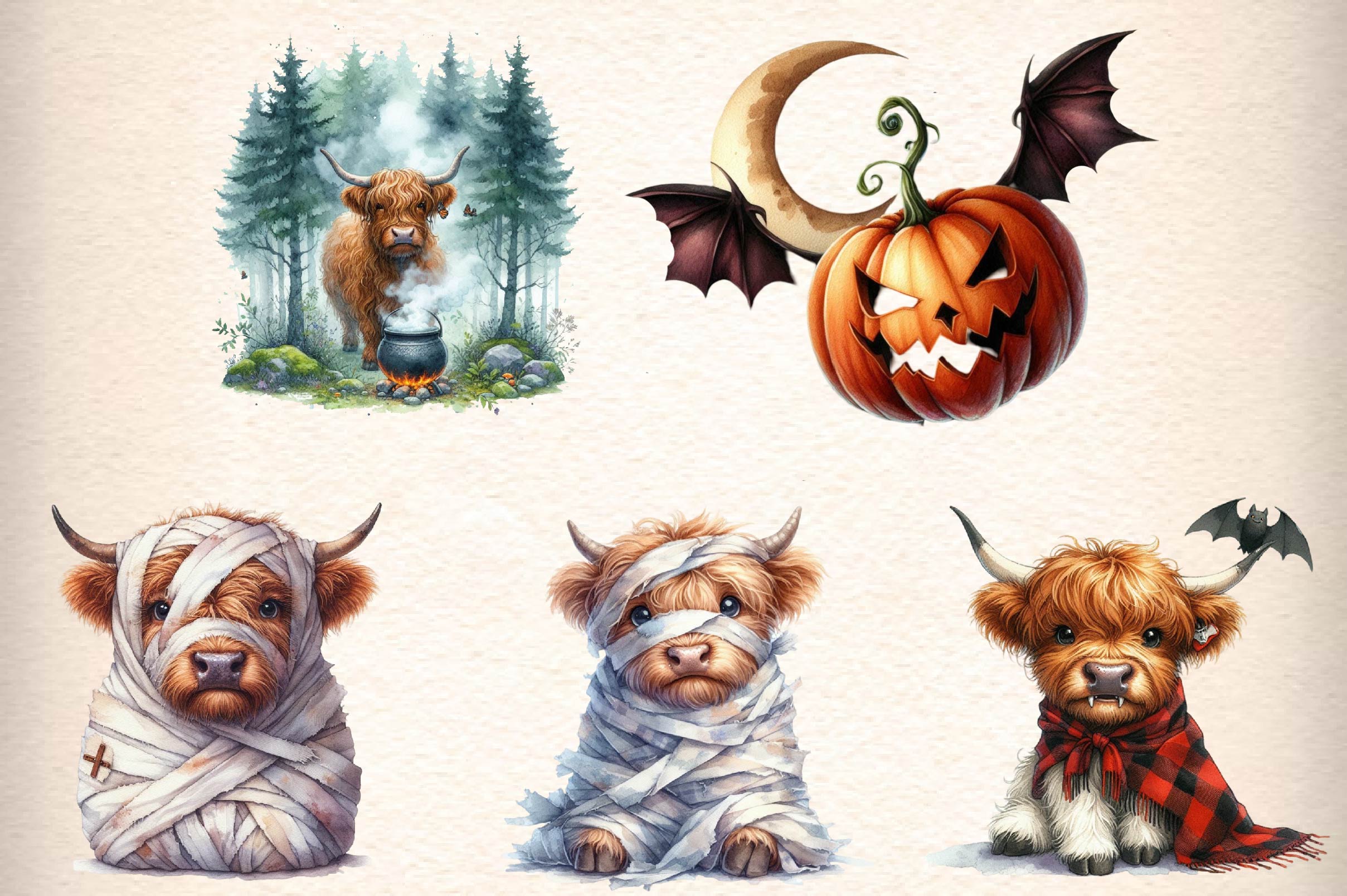 Cute Halloween Highland Cow Clipart Bundle 1 - CraftNest - Digital Crafting and Art