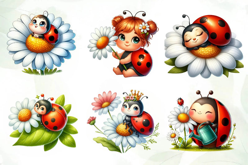Cute Daisy Spring Ladybug Clipart Bundle-1 - CraftNest - Digital Crafting and Art