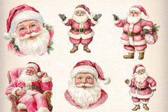 Vintage Pink Christmas Santa Clipart Bundle - CraftNest - Digital Crafting and Art