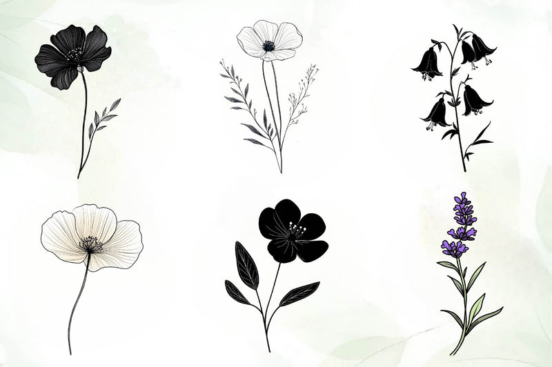 Black Wildflower Clipart Bundle - CraftNest - Digital Crafting and Art