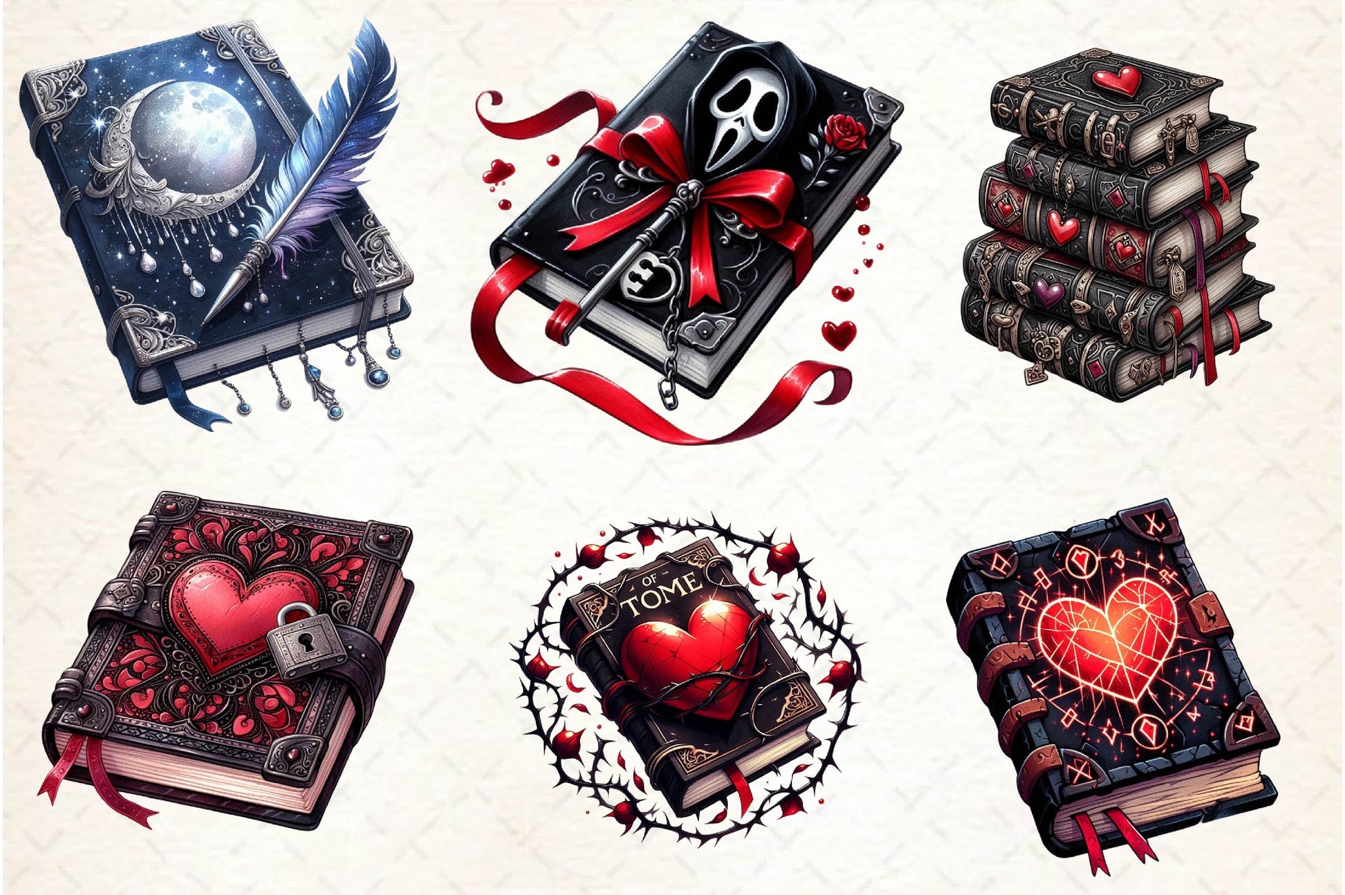 Gothic Valentines Day Books Clipart Bundle - CraftNest - Digital Crafting and Art