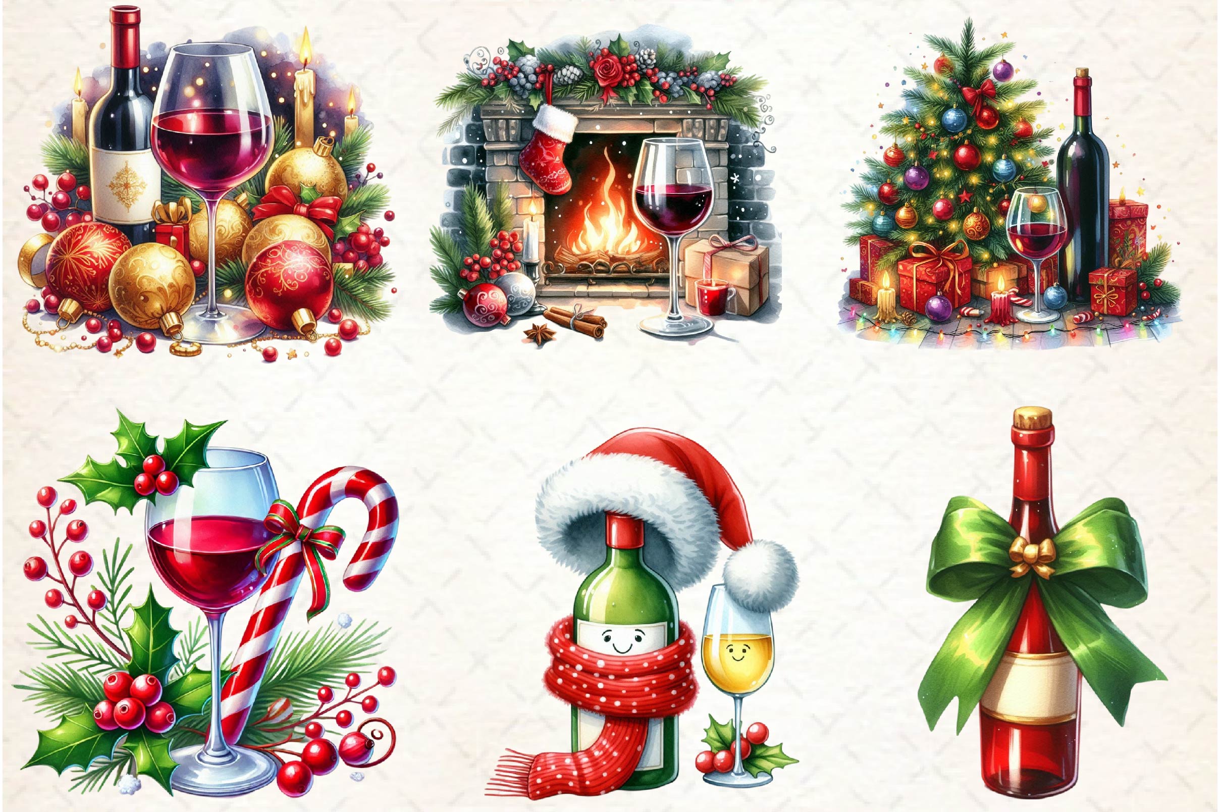 Christmas Red Wine Clipart Bundle - CraftNest - Digital Crafting and Art