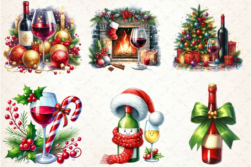 Christmas Red Wine Clipart Bundle - CraftNest - Digital Crafting and Art
