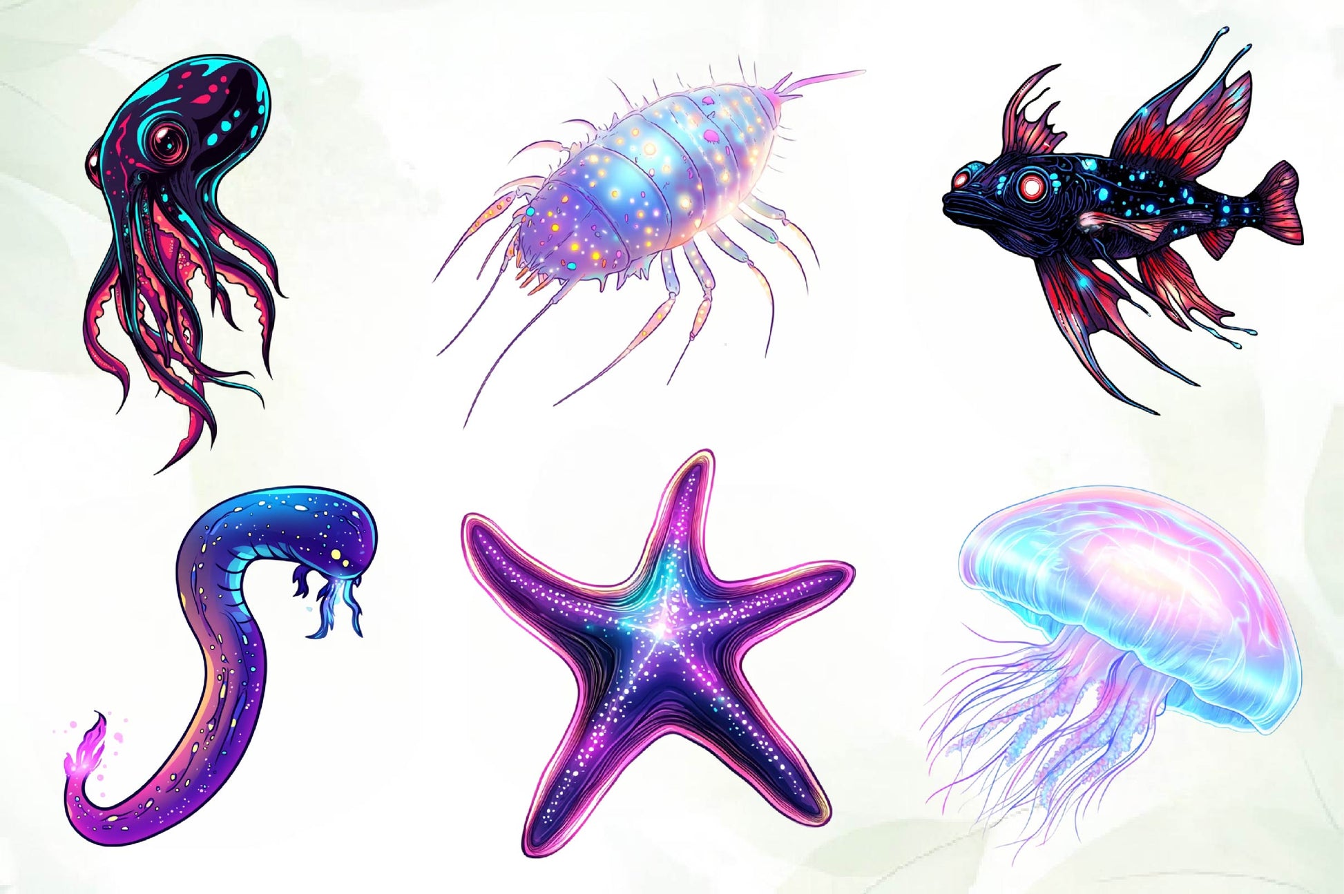Bioluminescent Sea Animal Clipart Bundle - CraftNest - Digital Crafting and Art