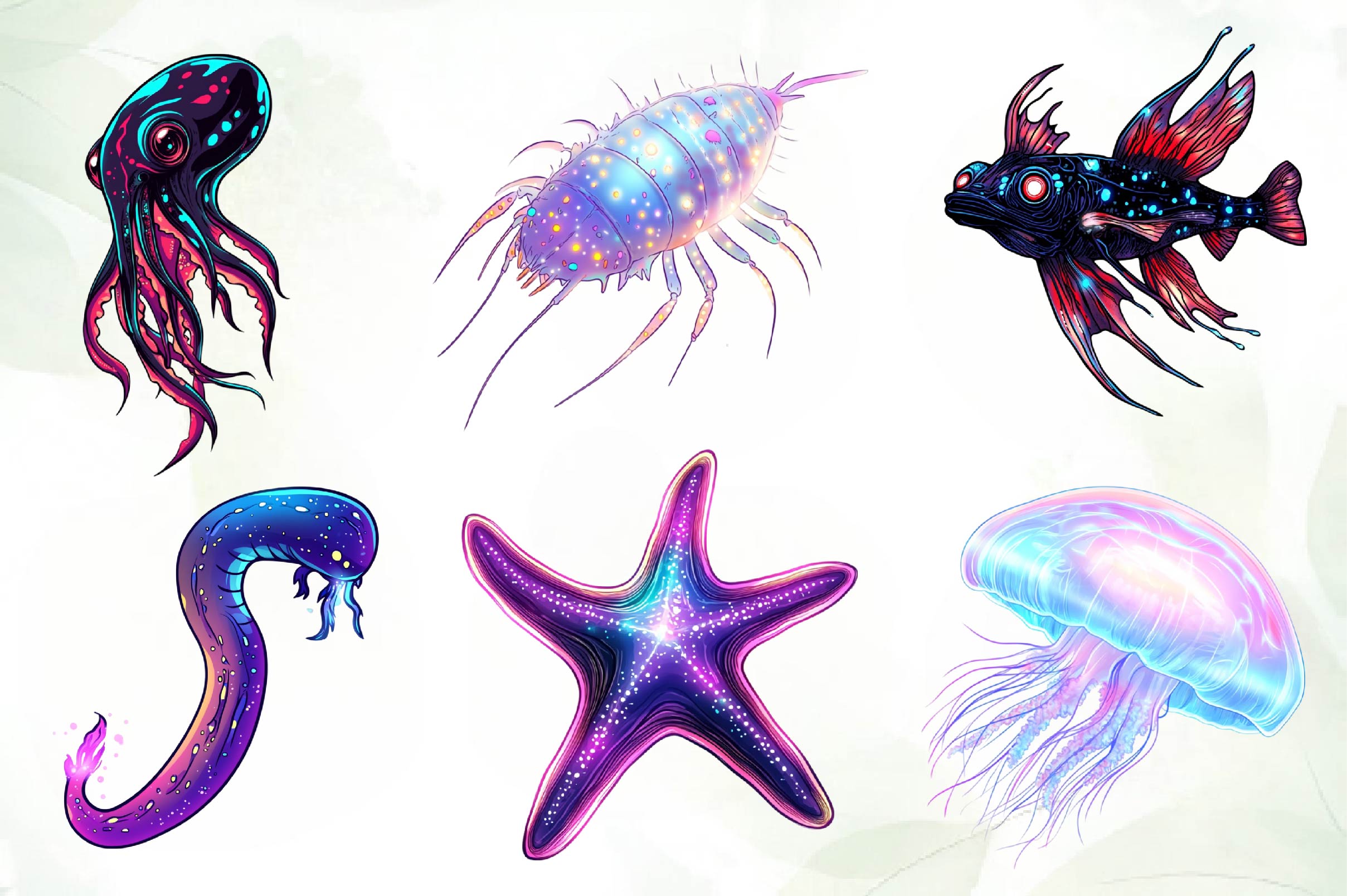 Bioluminescent Sea Animal Clipart Bundle - CraftNest - Digital Crafting and Art